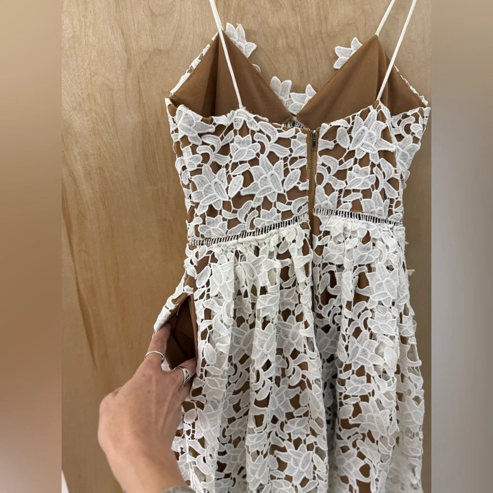Roselani White Cotton Lace Midi Dress - Intricate Overlay - Size Small (Est.) - Picture 13 of 14
